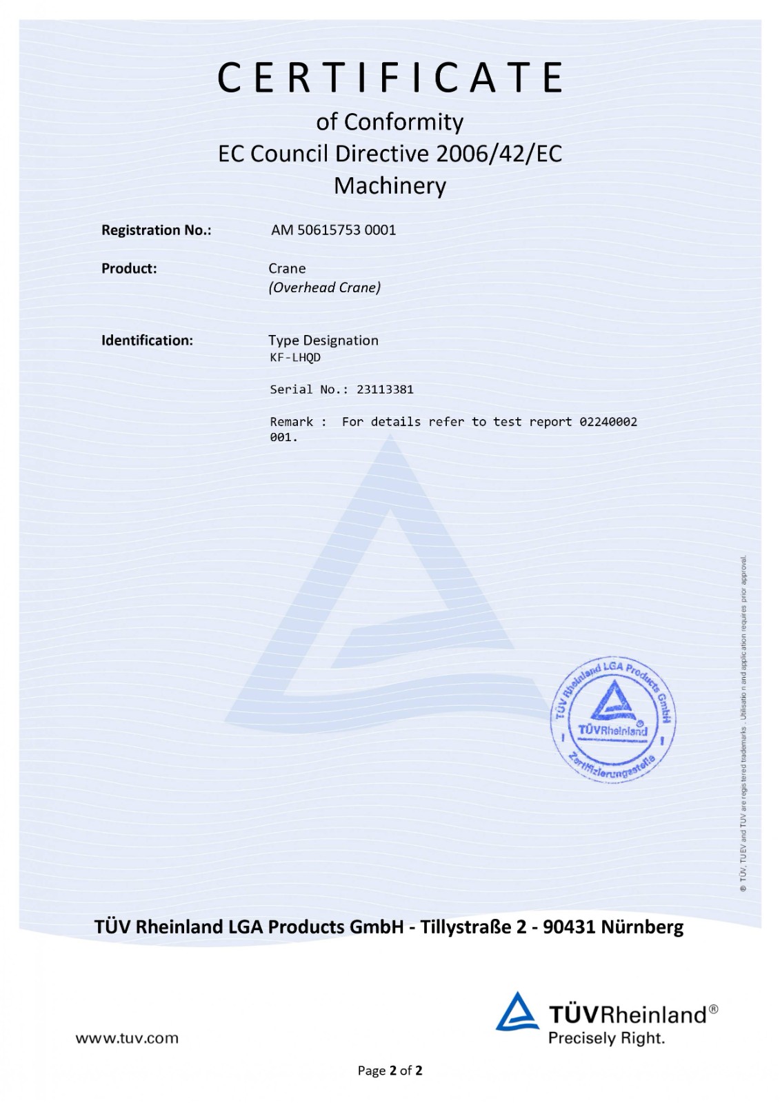 TUV crane certificate