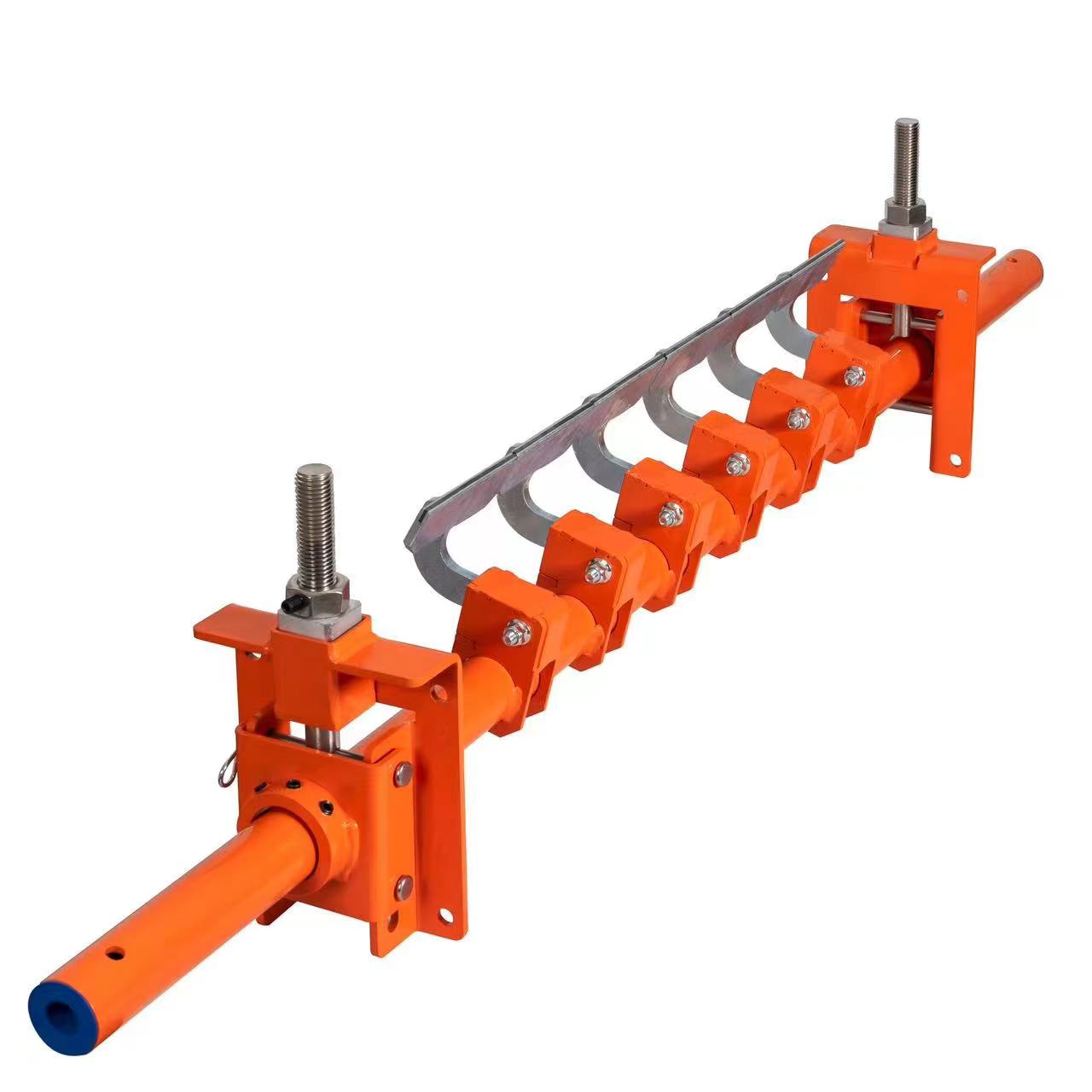 Conveyor belt cleaner with steel pole