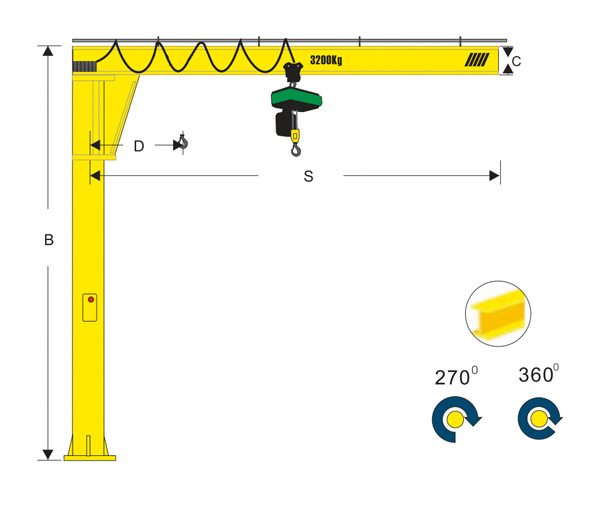 Fixed slewing cantilever jib crane